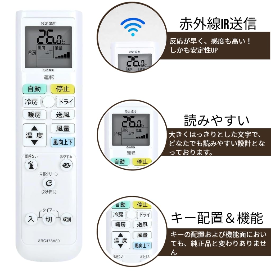 Amazon.co.jp: 【 令和7年最新 】ダイキンエアコンリモコン ARC478A30